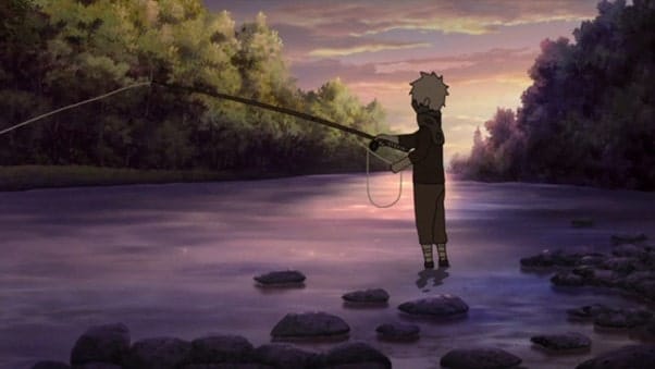Kakashi fishing in Naruto Shippuden