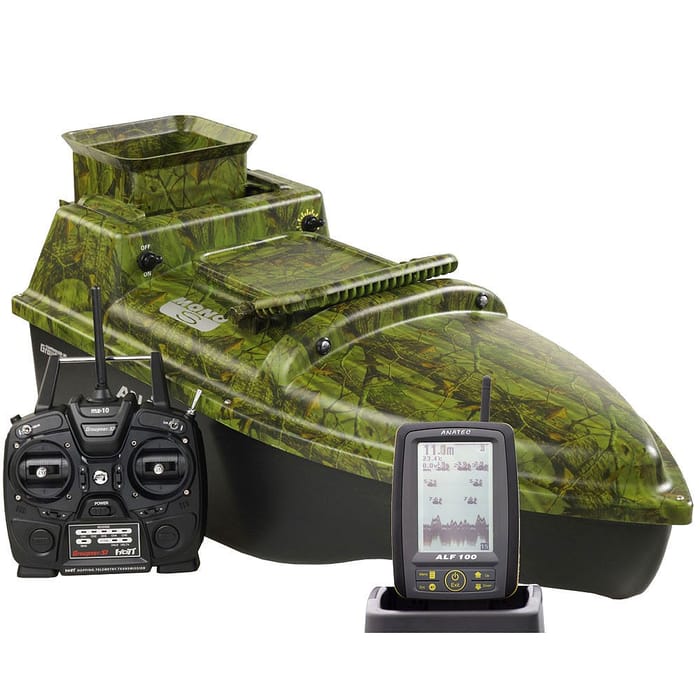 Anatec Single Hull S Camou Oak Bait Boat + Graupner MZ10 Remote + Alf100 Fish Finder