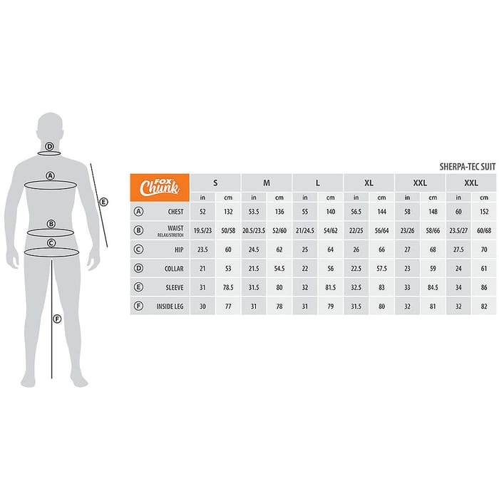 Fox Chunk Sherpa Tec Jacket Size Guide