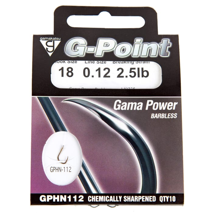 Gamakatsu G-Point Gama Power Barbless Hooks to Nylon