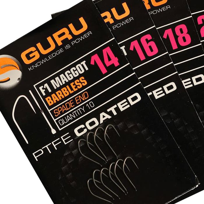 Guru F1 Maggot Fishing Hook Close Up Sizes