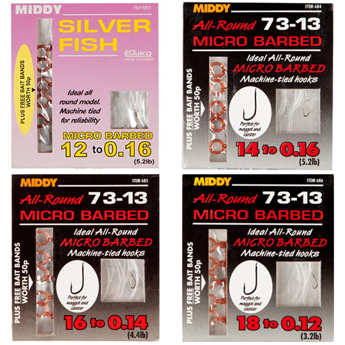 Middy 73-13 All-Round Micro Barbed Hooks To Nylon