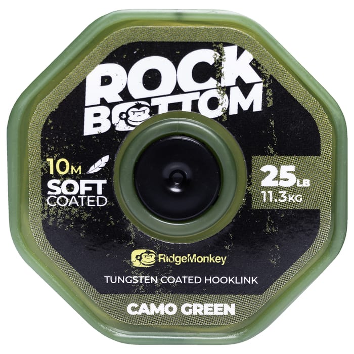RidgeMonkey RM-Tec Rock Bottom Tungsten Coated Hooklink Soft Camo Green