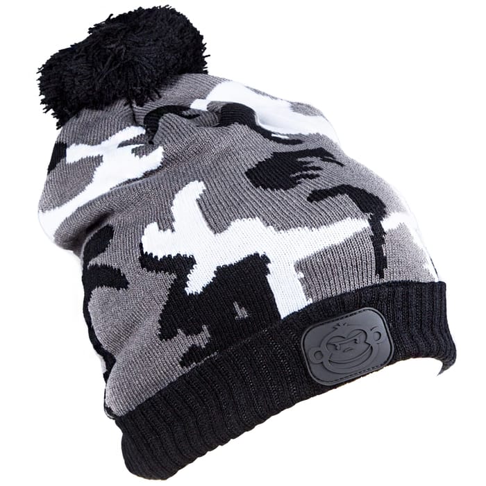 RidgeMonkey Camo Bobble Hat Black / White