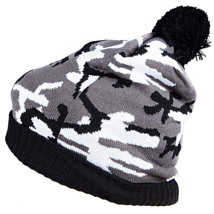 RidgeMonkey Camo Bobble Hat Black / Grey