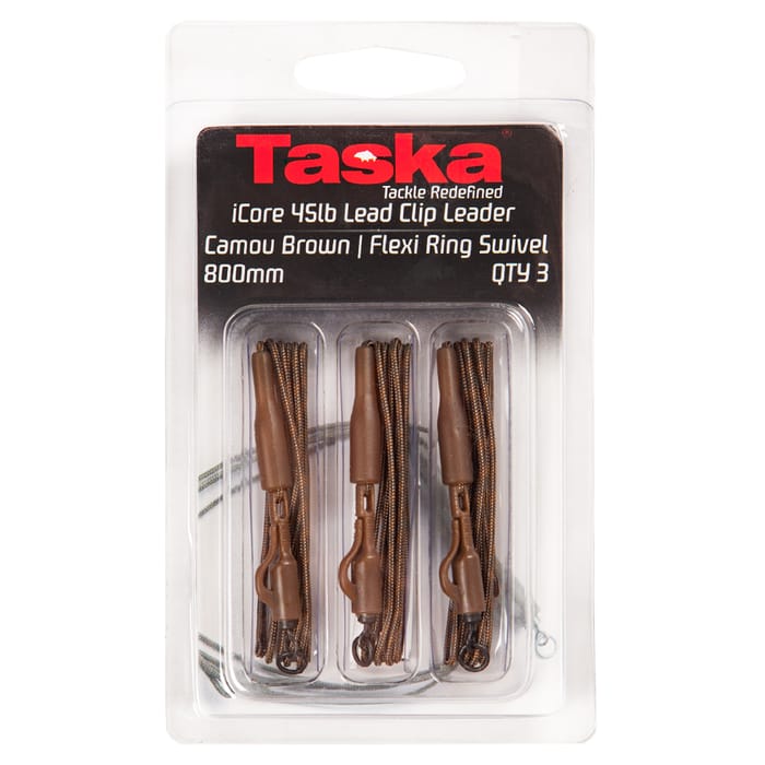 Taska iCore 45lb Lead Clip Leader Flexi Ring Swivel Camo Brown