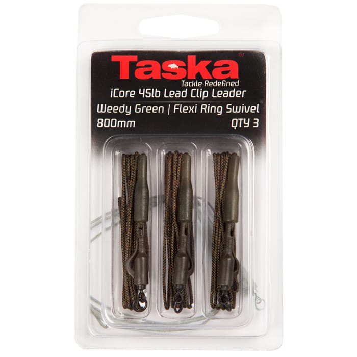 Taska iCore 45lb Lead Clip Leader Flexi Ring Swivel Weedy Green