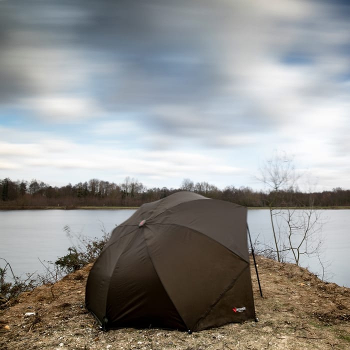 Advanta Discovery CX 55inch Hermit Fishing Brolly On The Bank