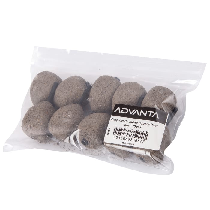 Advanta Inline Square Pear Carp Fishing Lead - Pack of 10