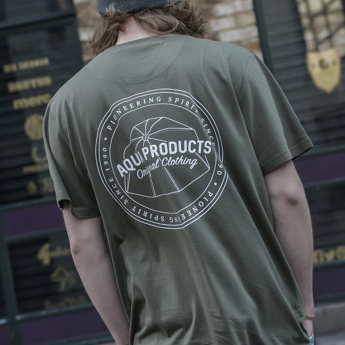 Aqua Products Big Logo Khaki T-Shirt In Use 1