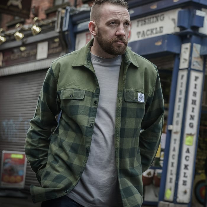 Aqua Products LS Green Check Flannel Shirt In Use 2