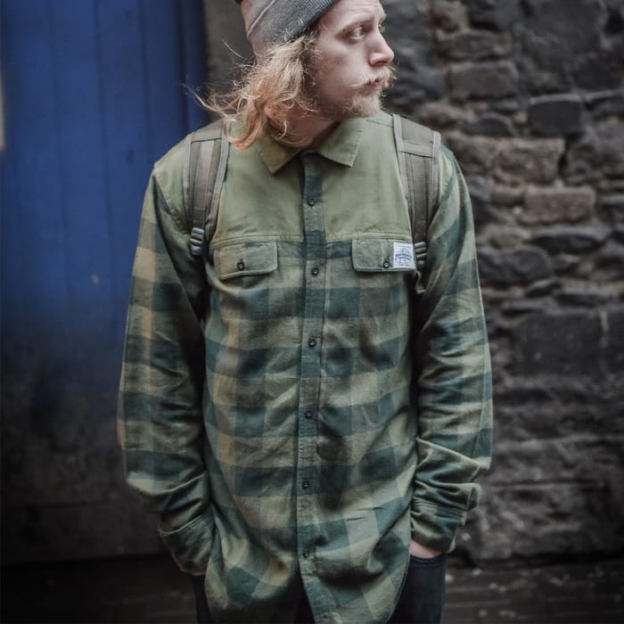 Aqua Products LS Green Check Flannel Shirt In Use 1
