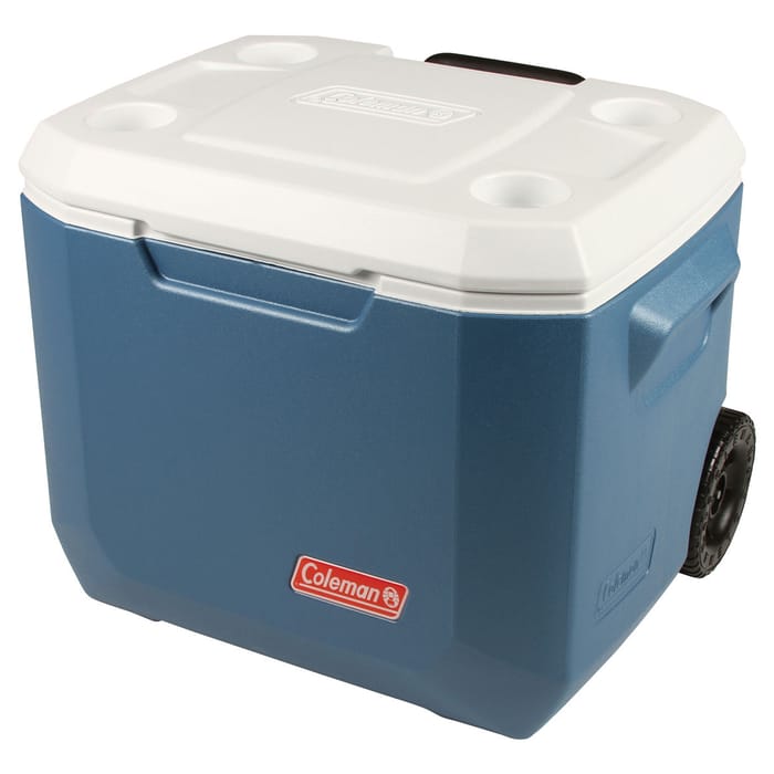 Coleman 50QT Xtreme Wheeled Fishing Cooler Blue Handle Down