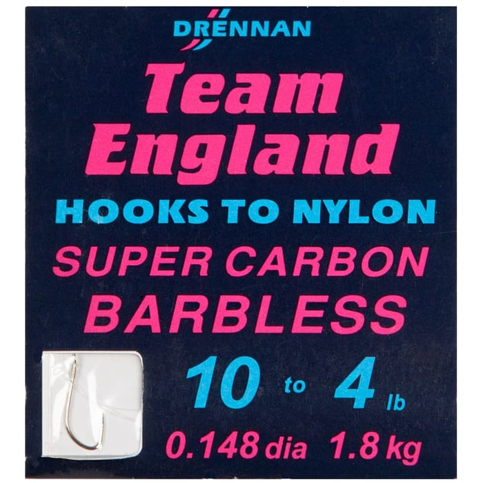 Drennan Team England Super Carbon Hooks to Nylon size 10