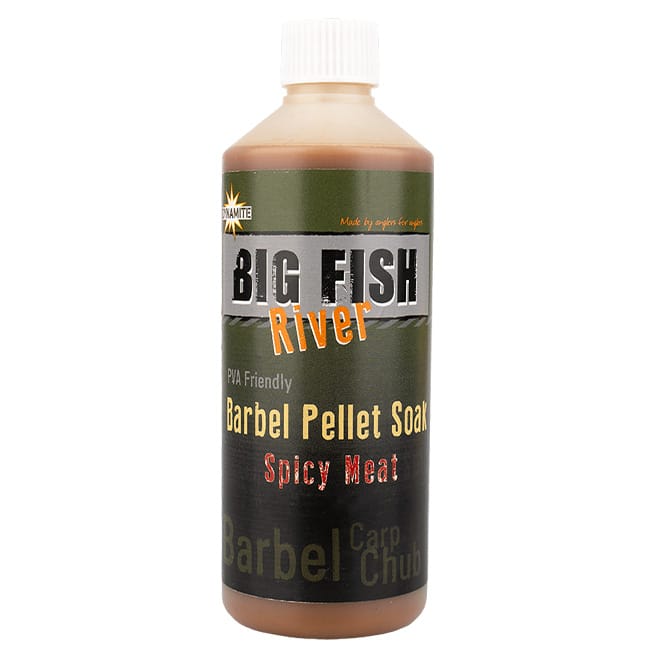 Dynamite Baits Big Fish River Bait Soak 500ml - Barbel Pellet Spicy Meat
