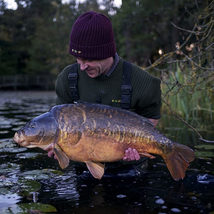 ESP Knitted Head Case Fishing Hat In Use