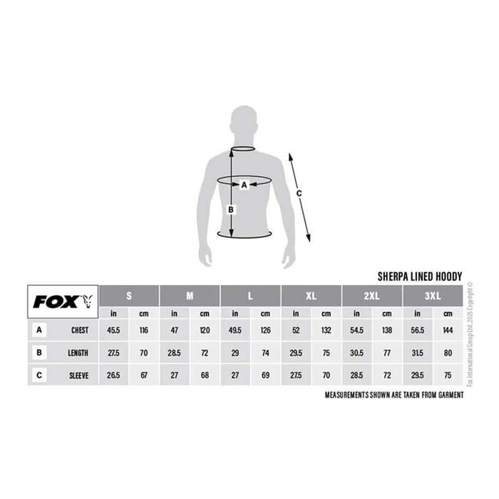 Fox Camo Full Zip Prem Sherpa 310 Hoodie size guide