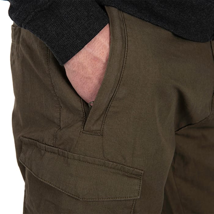 Fox Collection Green & Black Lightweight Cargo Fishing Trousers Close Up 1