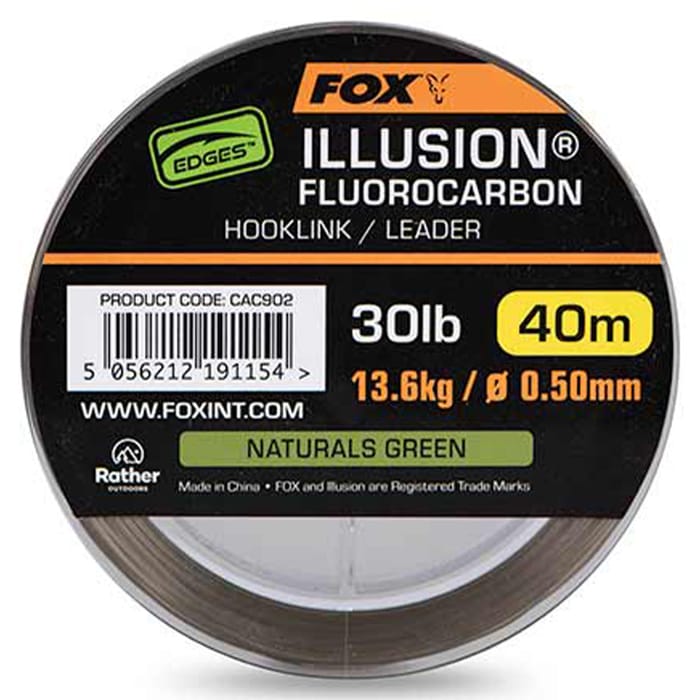 Fox Edges Illusion Fluorocarbon Hooklink Leeder Naturals Green 40m 1