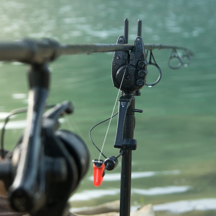 Fox RX+ 2 Rod Presentation Set Bite Alarm on Bank in use with Black Label Swinger 