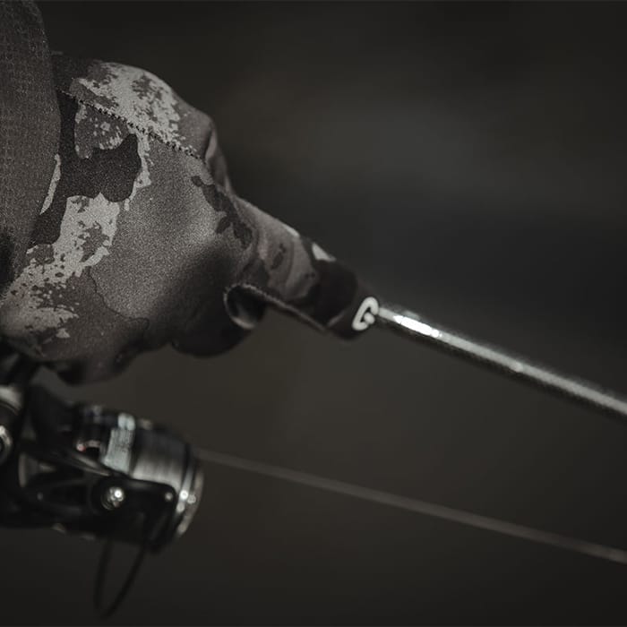 Fox Rage Camo Thermal Fishing Gloves In Use 1