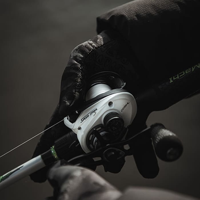 Fox Rage Camo Thermal Fishing Gloves In Use 2