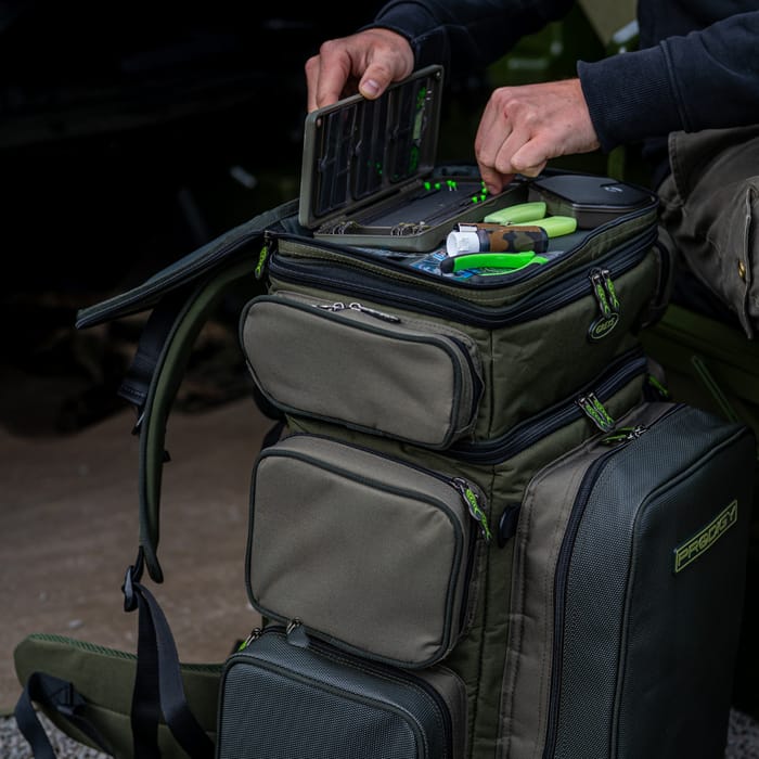 Greys Prodigy Tackle Base Fishing Rucksack In Use 3