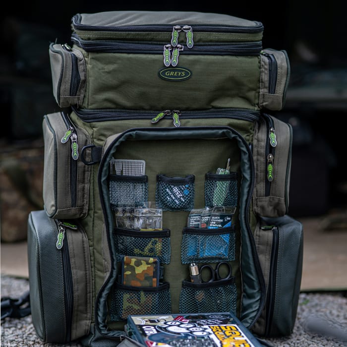Greys Prodigy Tackle Base Fishing Rucksack In Use 2