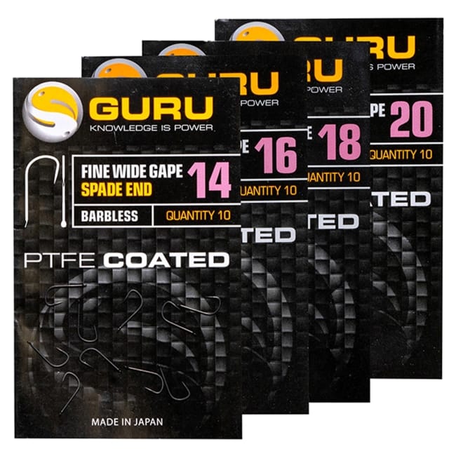 Guru Fine Wide Gape Spade End Hooks - Barbless