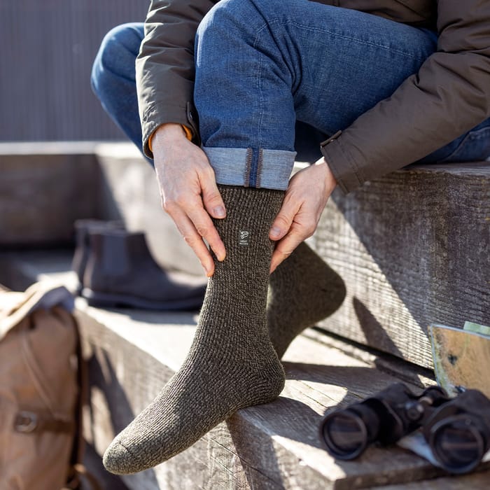 Heat Holder Olive Angling Outdoor Junior Socks In Use