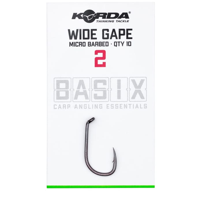 Korda Basix Wide Gape Hooks Size 2 Micro Barbed