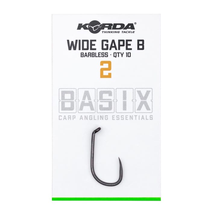 Korda Basix Wide Gape Hooks Size 2 Barbless