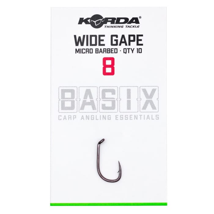 Korda Basix Wide Gape Hooks Size 8 Micro Barbed