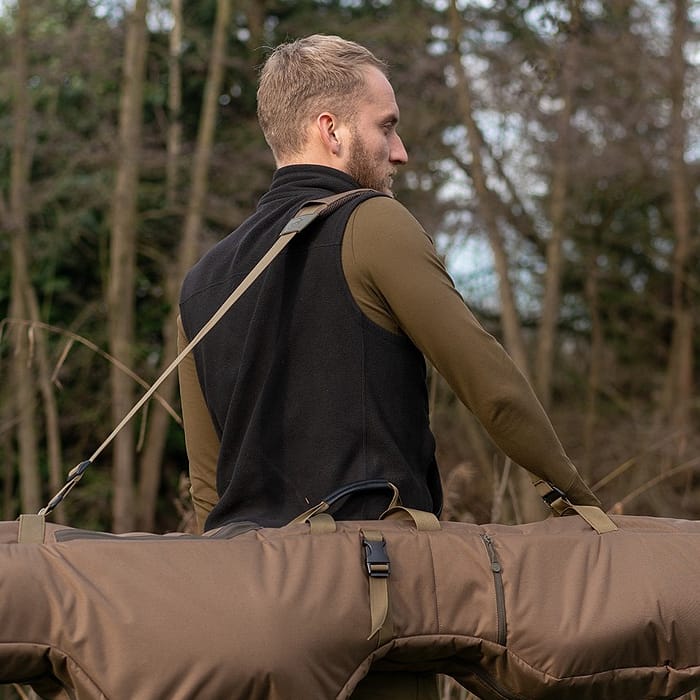 Korda Black Le Fishing Fleece Gilet In Use 3