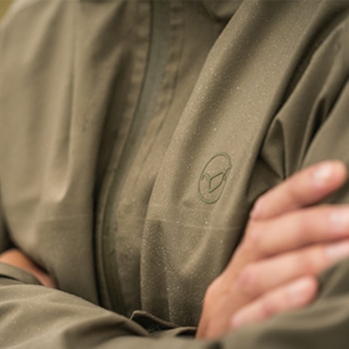 Korda Kore Drykore Fishing Jacket Olive Close Up Logo