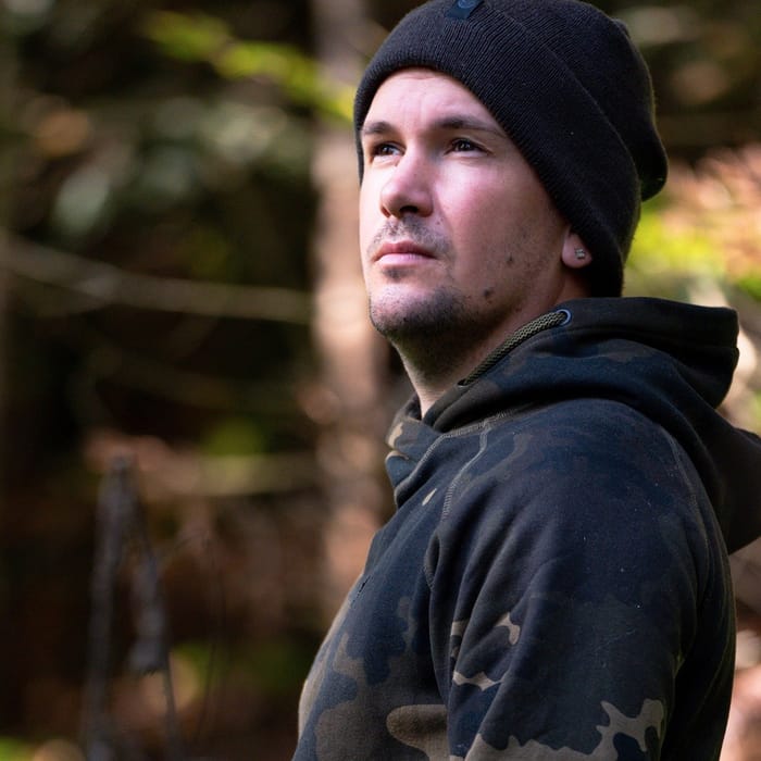 Korda TK Dark Kamo Fishing Hoodie In Use 1