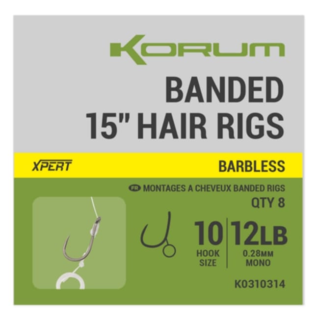 Korum Banded Hair Rigs - 15 Inch - Barbless