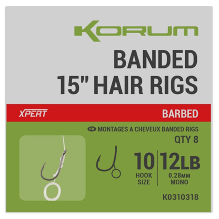 Korum Banded Hair Rigs - 15 Inch - Barbed
