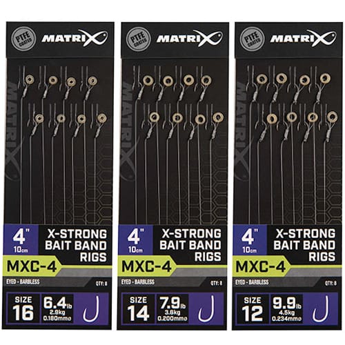 Matrix MXC-4 Eyed Barbless X-Strong Bait Band Rigs 10cm