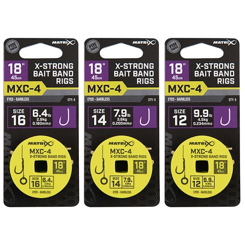 Matrix MXC-4 Eyed Barbless X-Strong Bait Band Rigs 45cm