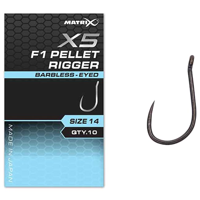 Matrix X5 F1 Pellet Rigger Eyed Hooks - Barbless