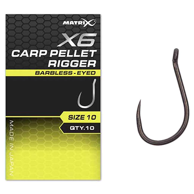 Matrix X6 Carp Pellet Rigger Eyed Hooks - Barbless