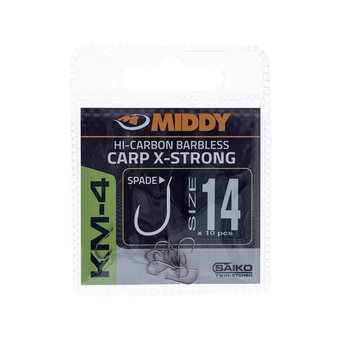Middy KM-4 Carp X-Strong Spade Hooks Size 14