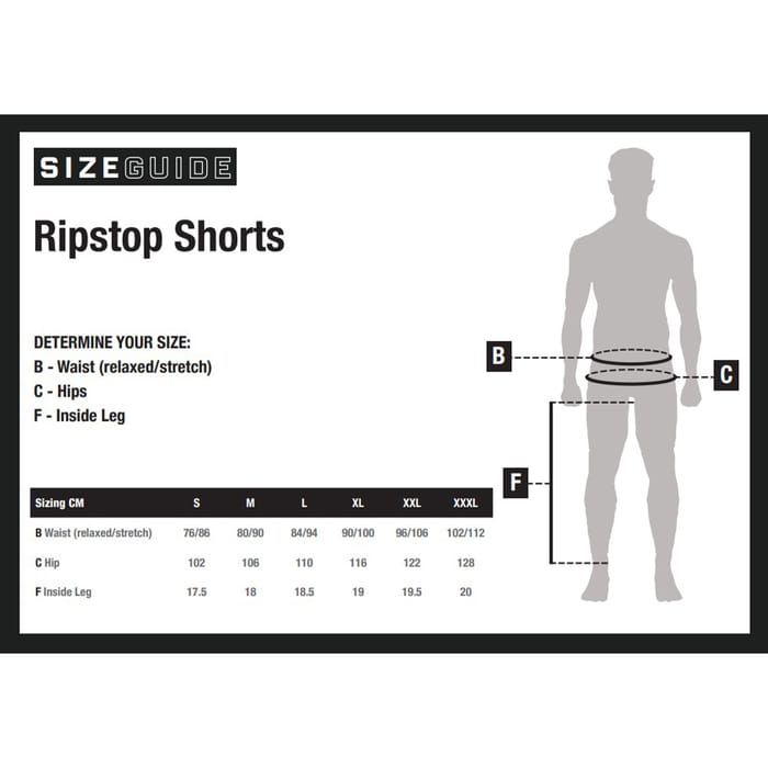 Nash Ripstop Shorts Size Guide
