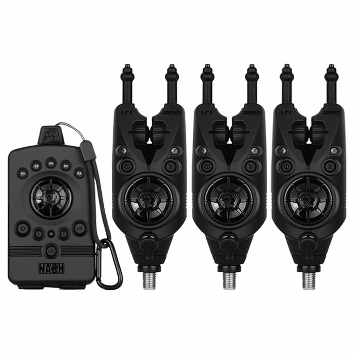 Nash Siren R4 3-Rod Fishing Bite Alarm Presentation Set - Studio Front View
