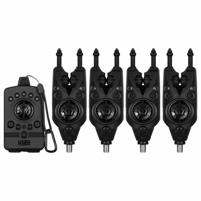 Nash Siren R4 4-Rod Fishing Bite Alarm Presentation Set Studio Front View 