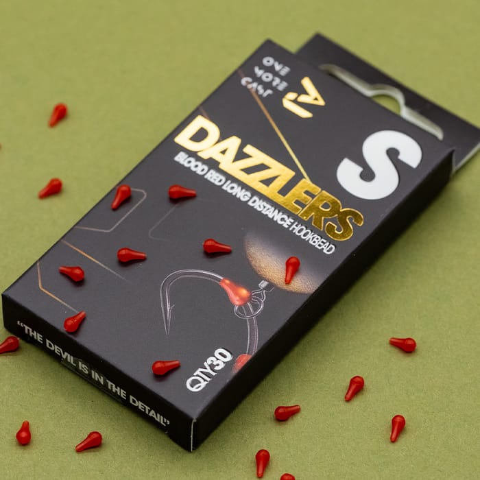 OMC Dazzlers Blood Red Long Distance Fishing Hook Bead Close Up 5