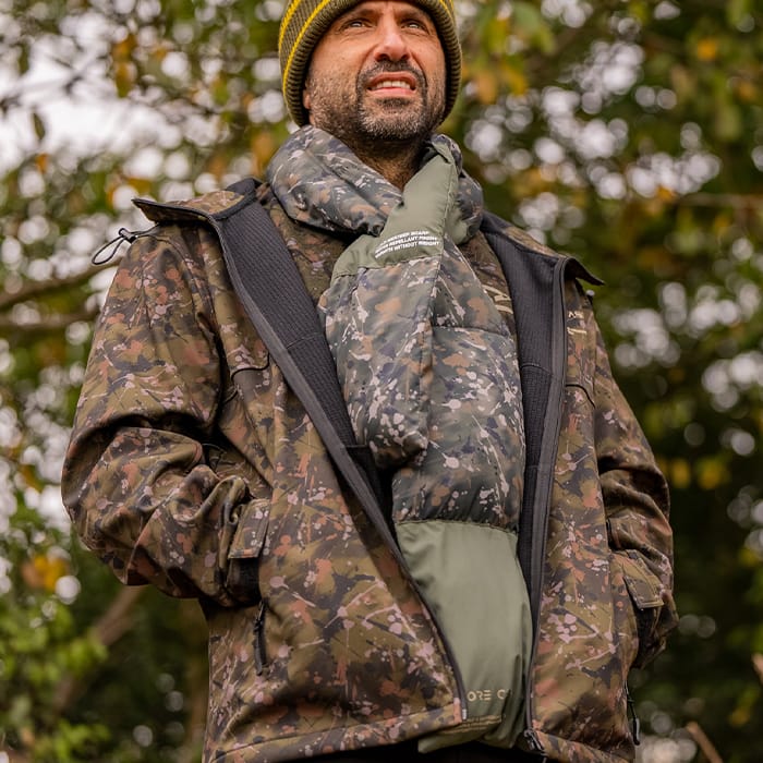 OMC Water Repellent Centre Half Camo Fishing Scarf In Use 1