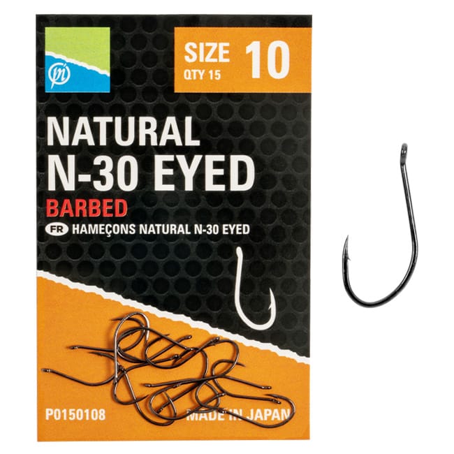 Preston Natural N-30 Eyed Hooks - Barbed