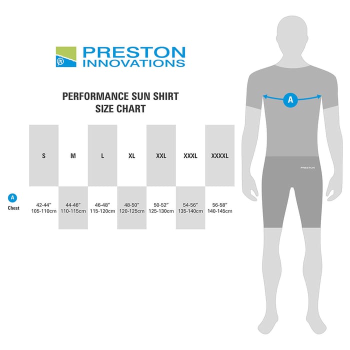 Preston Performance Sun Shirt Size Guide